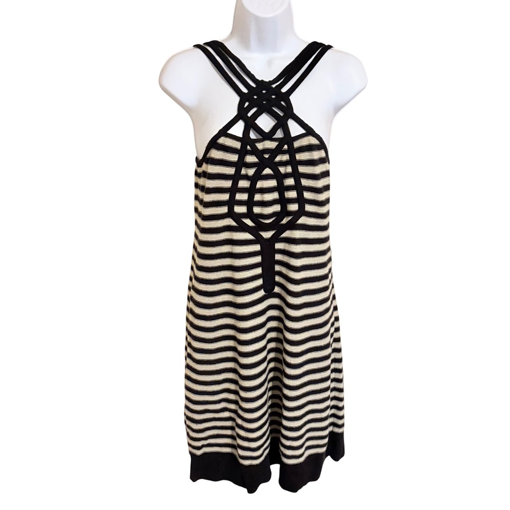 Fendi Striped Linen Cashmere Strappy Back Mini Dress Navy White 42 AR14494 Med
